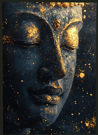 Buddha statue, stone and gold detail